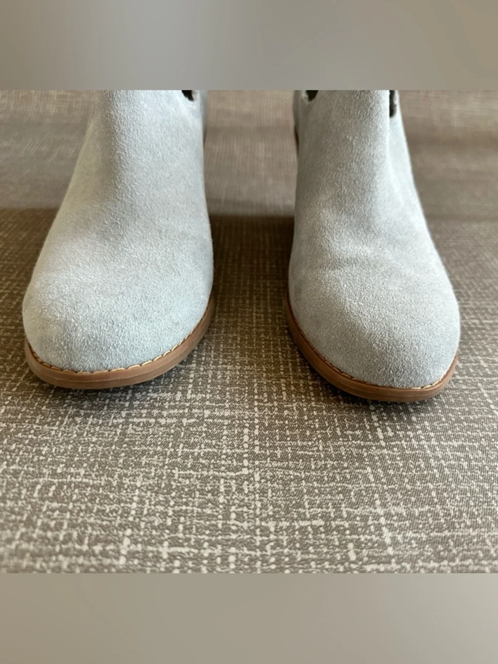 TOMS Suede Wedge Ankle Booties Dusty Blue Gray Slip On Comfort Womens 8.5